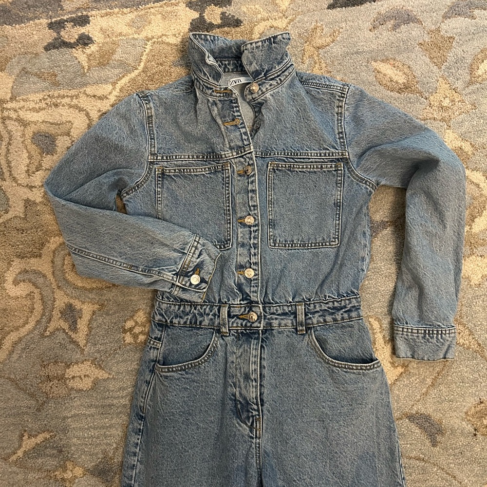 Zara -Light Wash Denim Jumpsuit
